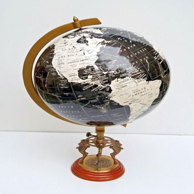 20" Desktop Globe Lion Base Compass Home Decor Black Ocean Globe