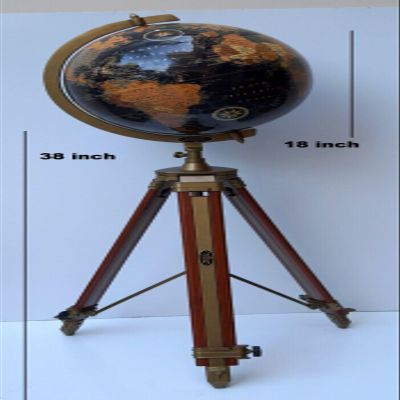 ALFA NAUTICAL 18" Desktop World Globe with Tripod Stand - Educational Globe - Gold, Plastic, Resin Base - Political Map