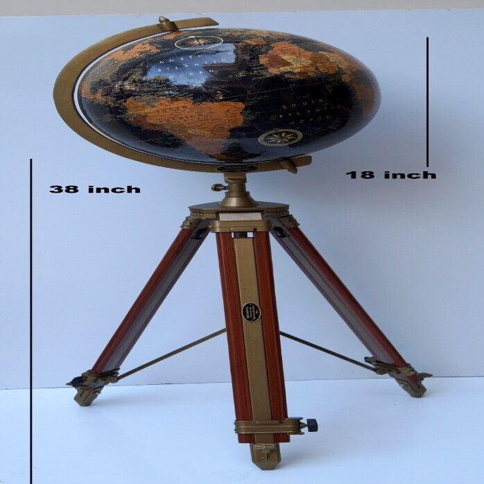 ALFA NAUTICAL 18" Desktop World Globe with Tripod Stand - Educational Globe - Gold, Plastic, Resin Base - Political Map