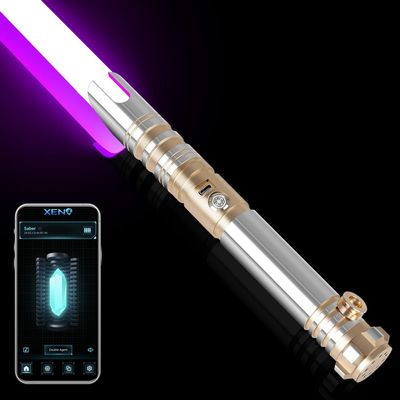 ELESKOCO Smooth Swing Dueling Lightsaber, Infinite RGB Colors Changeable Light Sabers with 16 Sound Fonts & Motion Control | Premium Aluminum Hilt Light Saber for Adults Heavy Duty, Gold