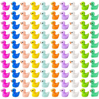 100pcs Mini Resin Duck 10 Colors, These Little Ducks Can Be Used in Miniature Gardens, They are Best Gifts for Christmas, Birthday Party, HalloweenRandom Color