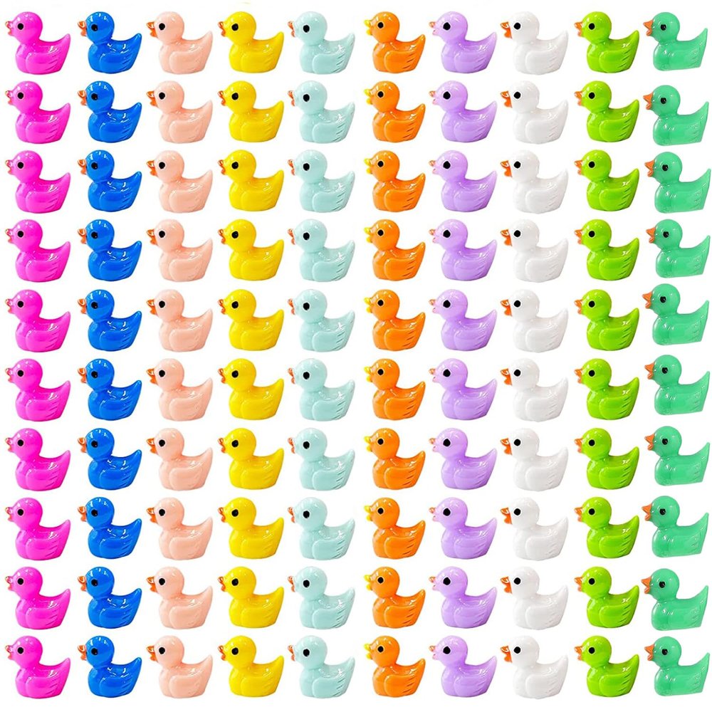 100pcs Mini Resin Duck 10 Colors, These Little Ducks Can Be Used in Miniature Gardens, They are Best Gifts for Christmas, Birthday Party, HalloweenRandom Color