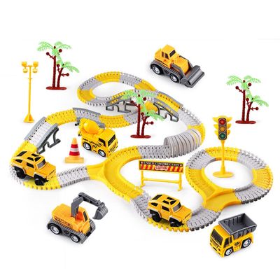 305PCS Construction Race Tracks for Kids Toys, 2 Electric Toy Cars,4Construction Cars, DIY Collage Flexible Track Toy Set, Kids Gifts for 3-8 Year Old