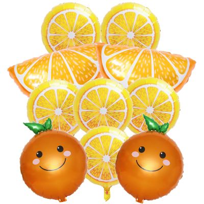 10 Pieces Orange Citrus Balloons Set, Large Cartoon Foil Mylar Fruit Tangerine Clementine Balloons for Little Cutie Birthday Baby Shower Summer Sunny Tropical Citrus Themed Decorations Party Supplies