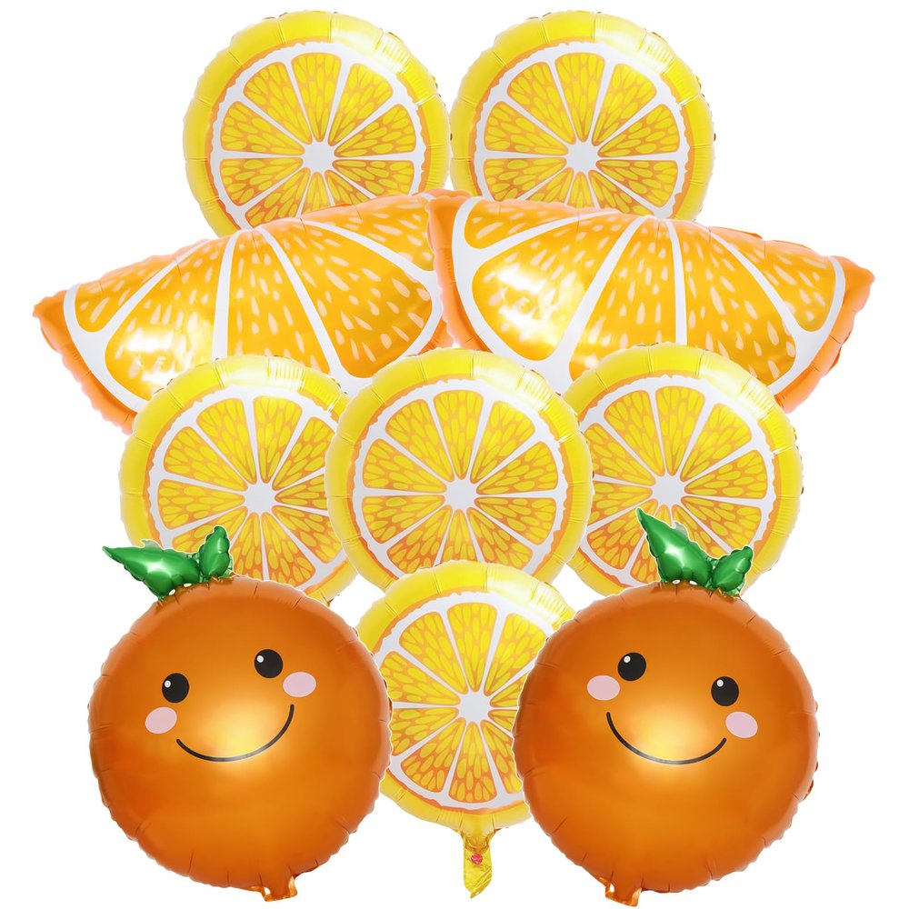 10 Pieces Orange Citrus Balloons Set, Large Cartoon Foil Mylar Fruit Tangerine Clementine Balloons for Little Cutie Birthday Baby Shower Summer Sunny Tropical Citrus Themed Decorations Party Supplies