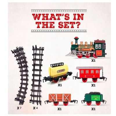 16 PCS Rocky Mountain Train Set with Coal Cart, Tank Carriage, Light & Whistle Sound - 5 Train Cars with 11 Rail Sections