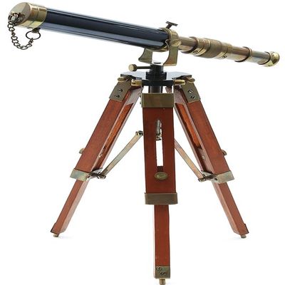 Vintage 9-Inch Brass Telescope with Wooden Stand  Antique Nautical Marine Decor & Functional Collectible Gift