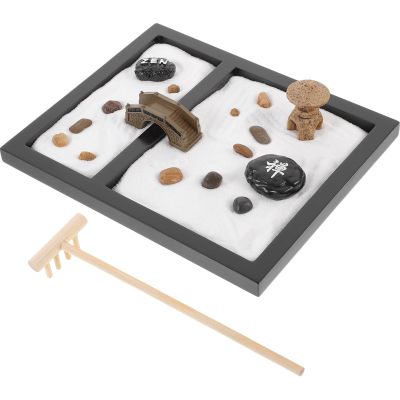 ARTIBETTER Desk Topper The Office Decor Miniture Decoration Sand Table for Desktop Miniature Landscape with Sands Zen Garden Miniature Landscape Stone Ornaments Zen Garden Moss Black