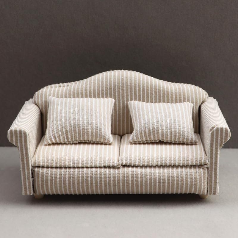 AirAds Dollhouse 1:12 Scale Dollhouse Miniatures Sofas, Beige Stipe (1 Long Sofa)
