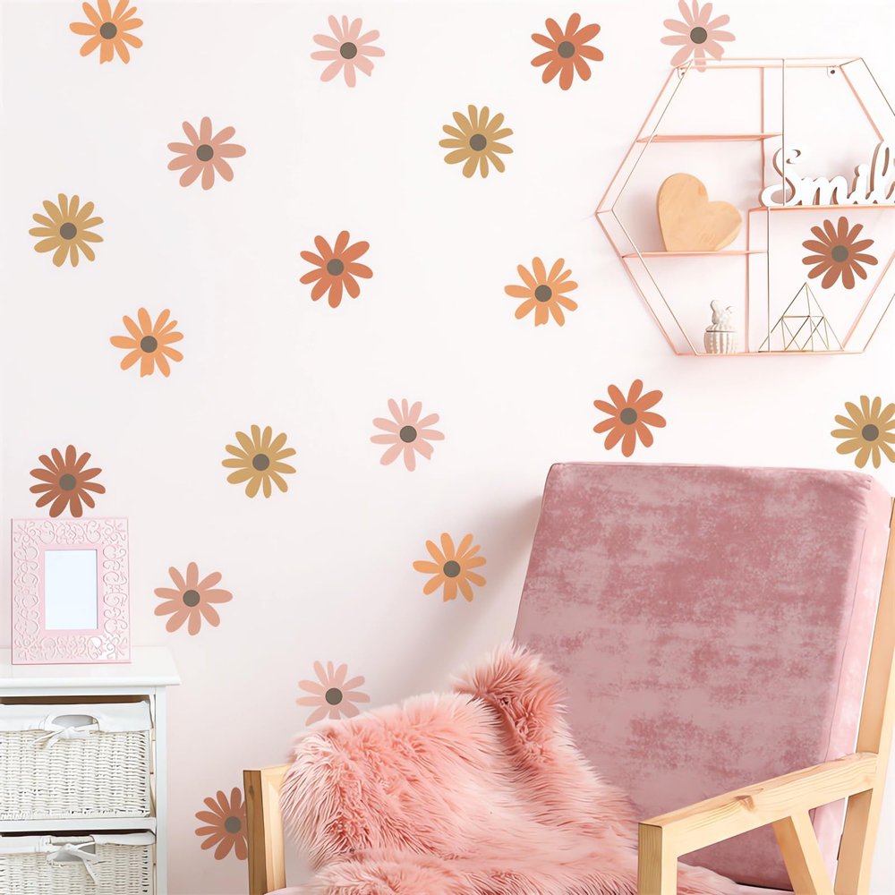 10 Sheets 60 Pcs Yellow-Brown Daisy Flowers Wall Stickers, sacinora DIY Floral Art Wall Decal Removable Vinyl Peel and Stick for Kids Baby Nursery Living Room Bedroom Closet Refrigerator Decorations