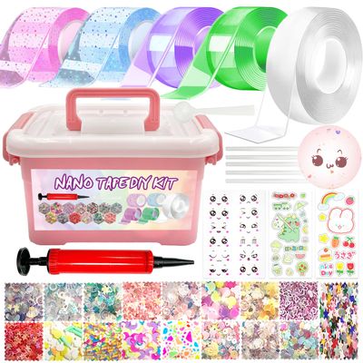 5 Pack Nano Tape Bubbles: Double Sided Elastic Bubbles with Glitter - DIY Stress Relief Toys for Kids & Adults, Party Favors, Classroom Gifts