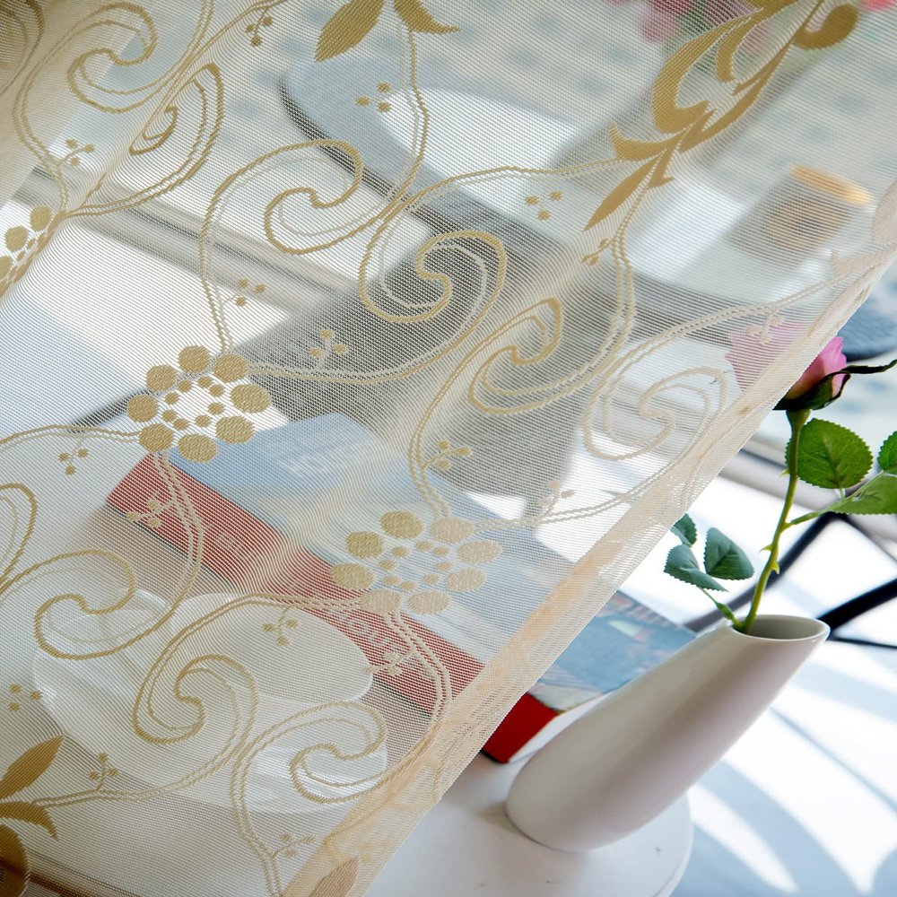 Iuokuby Luxurious Modern Jacquard Lace Childern Baby Sheer Curtains Window Treatments for Living Dining Room Bedroom Patio Bay Window(1 Panel, W 100 x L 102 inch, Yellow)