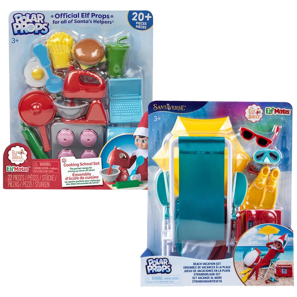 The Elf on The Shelf Polar Props Bundle: Cooking School Set and Beach Vacation Set