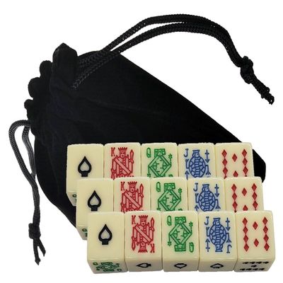 Poker Dice Ivory Tone Updated Vivid Symbols Colors + Storage Pouch (Cyber-Deals Bundle) (Set of 15 Dice)