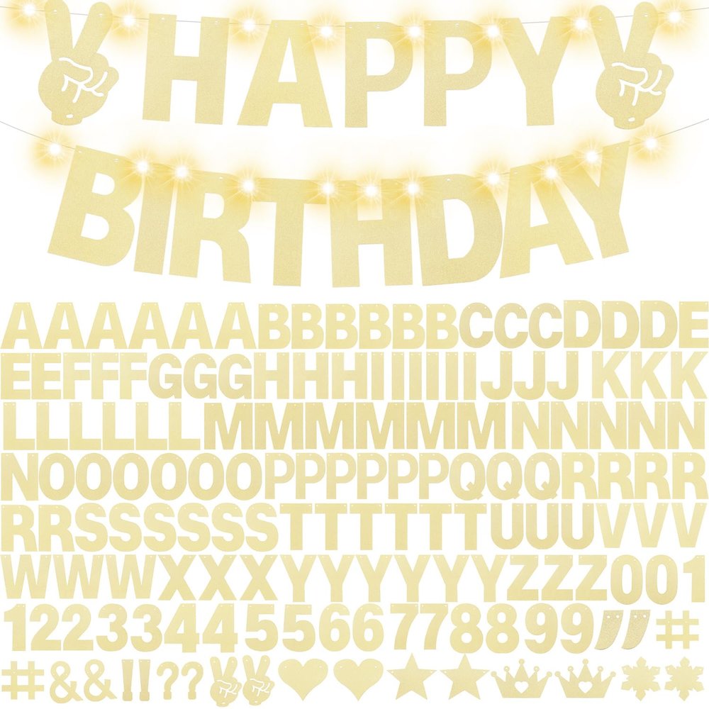167Pcs DIY Glitter Customizable Banner Kit Custom Banners DIY Happy Birthday Letters Banner Happy New Year Banners Christmas Baby Shower Birthday Party Supplies(Glitter Champagne Gold)