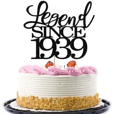Migeaks Legend Since 1939 Cake Topper 87th Birthday Happy Birthday Cake Topper Men and Women Cheer 87 Years Old Handmade Black Glitter Cake Decoration (1939)