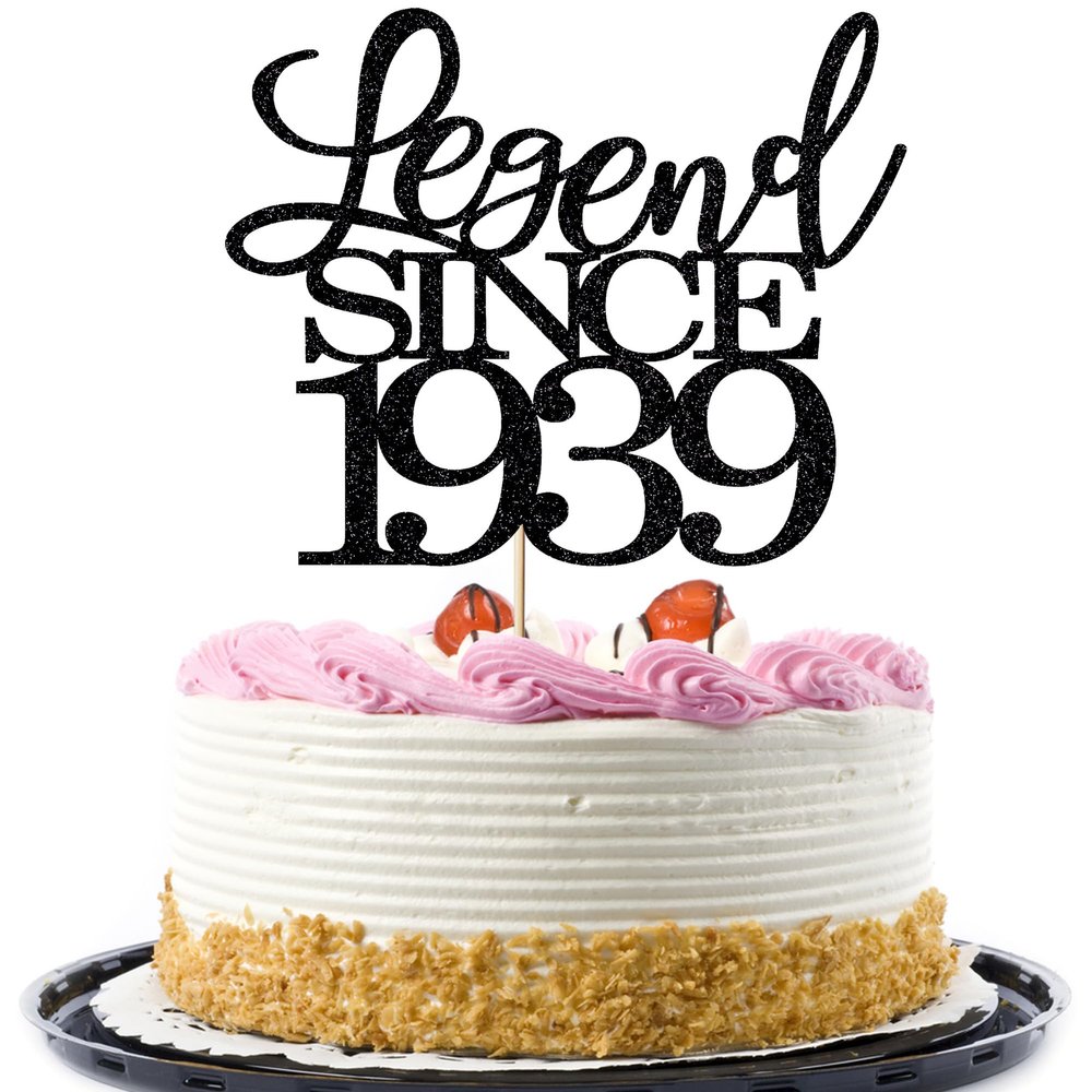 Migeaks Legend Since 1939 Cake Topper 87th Birthday Happy Birthday Cake Topper Men and Women Cheer 87 Years Old Handmade Black Glitter Cake Decoration (1939)