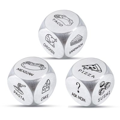 3PCS Food Decision Dice for Couple Valentines Gifts for Him Her Boyfriend Girlfriend Anniversary Steel Gifts for Couple Husband Wife Christmas Stocking Stuffers White Elephant