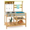 Costzon Wooden Kids Play Kitchen, Outdoor Mud Kitchen with Removable Sink, Water Box & Faucet, Stove Top, Storage Shelves, Fun Backyard Pretend Kitchen Playset for Boys Girls 3+ (Blue) view 1