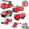 Fire Truck Toy for Boys, 6 Pcs Diecast Car Fire Truck, 20 Pcs Fire Truck Stickers, Helicopter,Ladder Truck, Fire Rescue Vehicle, Car Playsets Gift for Boys Kids Age 4 5 6 7 8 9 10 11 12, Red-fire Car view 1