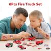 Fire Truck Toy for Boys, 6 Pcs Diecast Car Fire Truck, 20 Pcs Fire Truck Stickers, Helicopter,Ladder Truck, Fire Rescue Vehicle, Car Playsets Gift for Boys Kids Age 4 5 6 7 8 9 10 11 12, Red-fire Car view 2