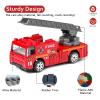 Fire Truck Toy for Boys, 6 Pcs Diecast Car Fire Truck, 20 Pcs Fire Truck Stickers, Helicopter,Ladder Truck, Fire Rescue Vehicle, Car Playsets Gift for Boys Kids Age 4 5 6 7 8 9 10 11 12, Red-fire Car view 4