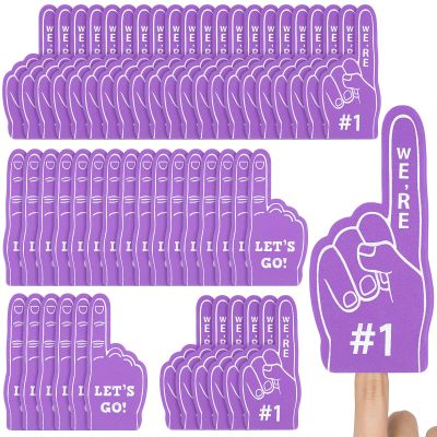 Sinmoe 48 Pieces Mini Foam Fingers, We're #1 Sport Fan Foam Finger Basketball Baseball Football Soccer Team Cheerleader Gifts for Sporting Events Games Birthday Supplies(Purple)