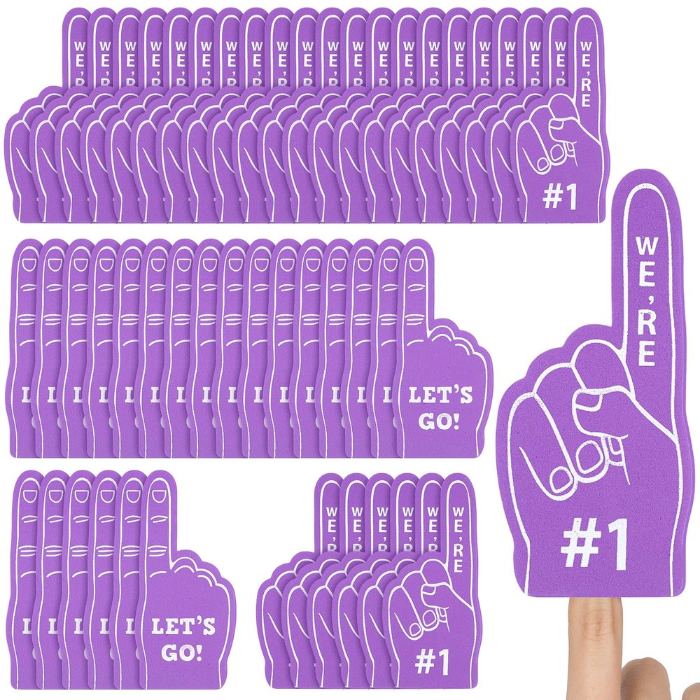 Sinmoe 48 Pieces Mini Foam Fingers, We're #1 Sport Fan Foam Finger Basketball Baseball Football Soccer Team Cheerleader Gifts for Sporting Events Games Birthday Supplies(Purple)