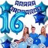 16th Birthday Decorations for Boys Blue 16th Sixteen Happy Birthday Banner Supplies Number 16 Balloons Fringe Curtain 16 Years Old Bday Party Supplies Kit for Him Her Girls (Blue) view 4