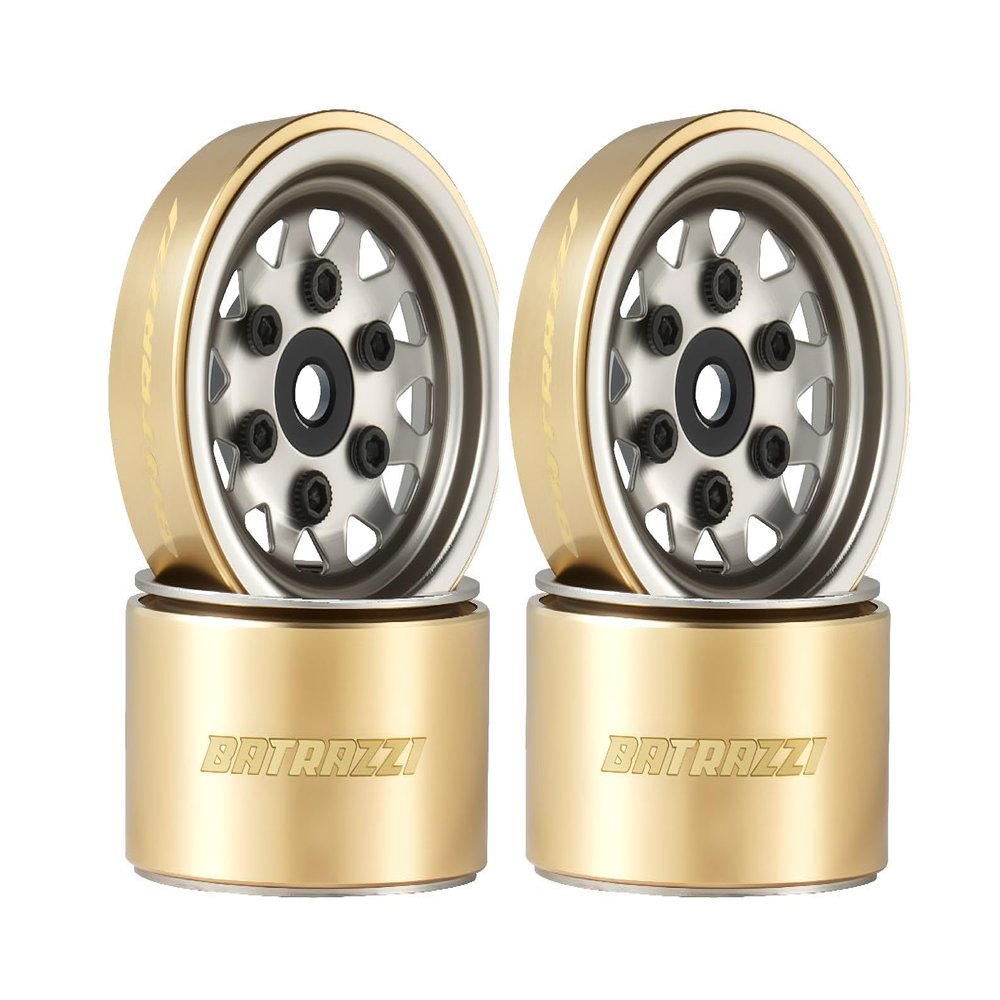 BATRAZZI RC Crawlers Truck Upgrade Parts for 1/18 1/24 Scale&FMS FCX18 FCX24 : 1.0 Steelie Beadlock Wheels and Brass Wheel (4 pcs) Silver
