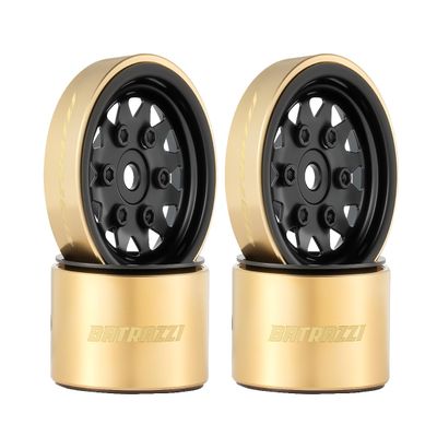 BATRAZZI RC Crawlers Truck Upgrade Parts for 1/18 1/24 Scale&FMS FCX18 FCX24 : 1.0 Steelie Beadlock Wheels and Brass Wheel (4 pcs) Black