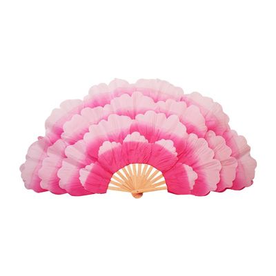 Dance fan peony flower gradient silk cloth fan children's stage performance props traditional Yangko square dance folding fan (85CM Right, Rose)