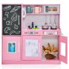 Costzon Kids Kitchen Playset, Wooden Pretend Cooking Toy Set w/Realistic Sound, Large Blackboard, Telephone, Microwave, Ice Maker, Dishwasher, Oven, Storage Space, Play Kitchen for Kids Ages 3+ (Pink) view 1