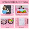 Costzon Kids Kitchen Playset, Wooden Pretend Cooking Toy Set w/Realistic Sound, Large Blackboard, Telephone, Microwave, Ice Maker, Dishwasher, Oven, Storage Space, Play Kitchen for Kids Ages 3+ (Pink) view 2