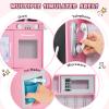 Costzon Kids Kitchen Playset, Wooden Pretend Cooking Toy Set w/Realistic Sound, Large Blackboard, Telephone, Microwave, Ice Maker, Dishwasher, Oven, Storage Space, Play Kitchen for Kids Ages 3+ (Pink) view 3