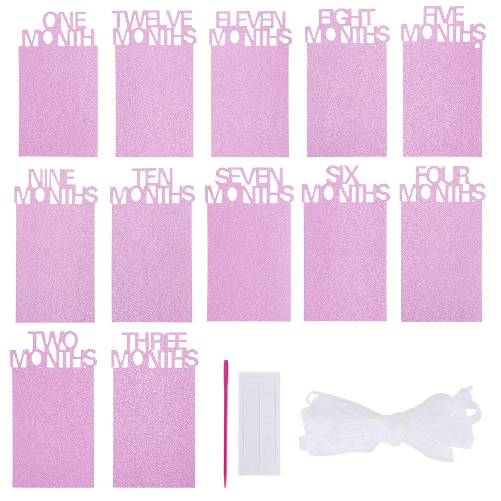 1st Birthday Photo Banner for Newborn to 12 Months, Monthly Milestone Photograph Bunting Garland, First Birthday Photo Banner for Birthday Celebration Decoration, DIY Props (Pink)