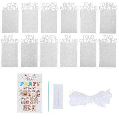 1st Birthday Photo Banner for Newborn to 12 Months, Monthly Milestone Photograph Bunting Garland, First Birthday Photo Banner for Birthday Celebration Decoration, DIY Props (Silver)