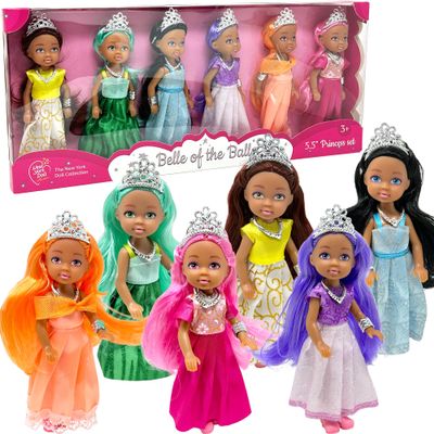 Little Dolls Set with Mini Princess Dolls for Girls  Princess Toy Dolls for Dollhouse Small Doll Mini Princess Figures with Tiaras, Hair Accessories