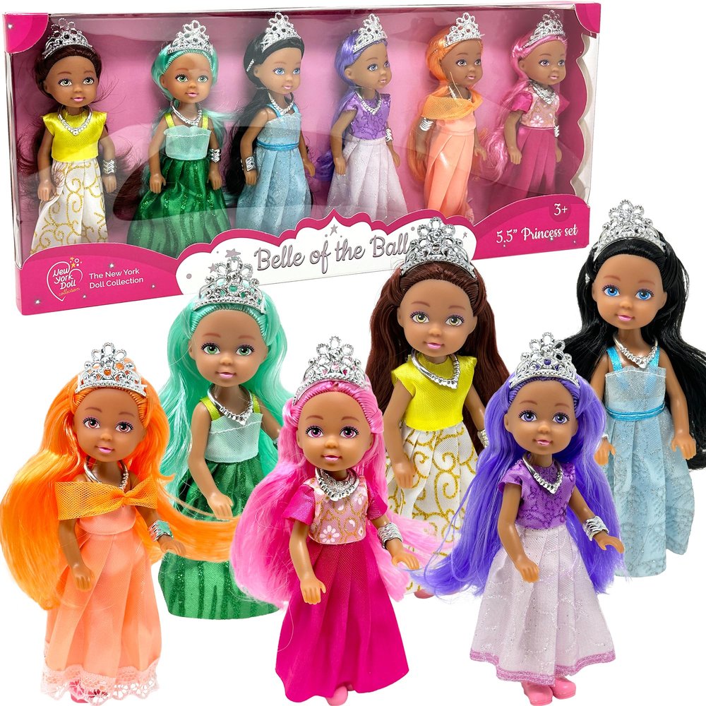 Little Dolls Set with Mini Princess Dolls for Girls  Princess Toy Dolls for Dollhouse Small Doll Mini Princess Figures with Tiaras, Hair Accessories