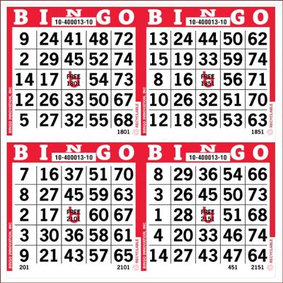 Bingo Paper Game Sheets  4 on Red  750 Pages  8 Inch Square Disposable Cards  Dauber in USA