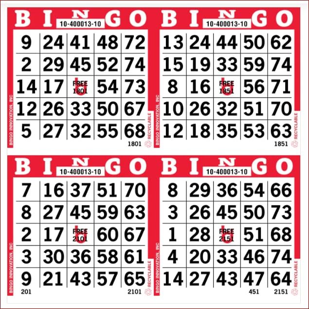 Bingo Paper Game Sheets 4 on Red 750 Pages 8 Inch Square Disposable Cards Dauber in USA