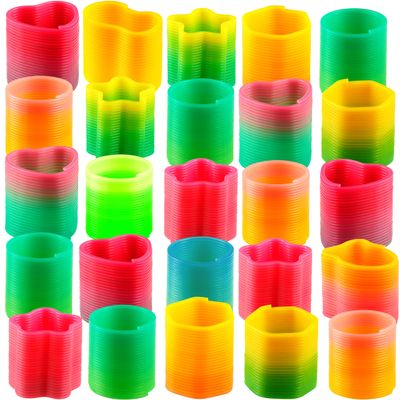 Bedwina Rainbow Spring Toy Assortment - (Pack of 30) Mini Plastic Coil Spring Toy - Bright Colors and Shapes, Goody Bag Filler, Party Prizes and Stocking Stuffers for Kids