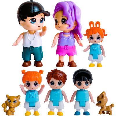 FUNERICA Dollhouse Family Figures & Pets Bendable Play Dolls for Imaginative Fun & Doll House Play Little People Family Set with Miniature Accessories Made of Quality Plastic