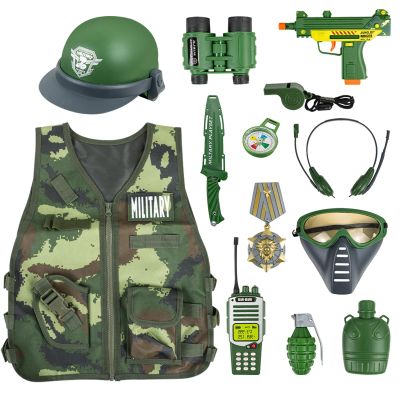 13 Pcs Army Costume for Boys 6-8 3-5, Kids Army Toys Costume Vest, Military Toys for Kids, Soldier Role Play Toddler Dress Up Clothes with Toy Gun Set and Accessories,Halloween Costumes for Kid
