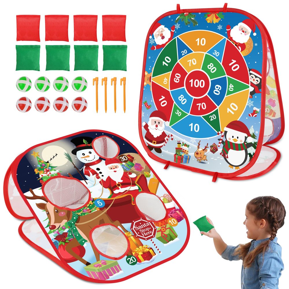 Christmas Bean Bag Toss Games for Kids Adults, Christmas Party Games for Families Outdoor Indoor Holiday Dart Board for Kids Carnival Games Toys Christ mas Party Favors Gifts for Boys Girls Yard Games