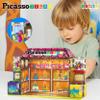 PicassoTiles 60pc Magnetic Building Block Magnet Tile Toy Shop Theme Pretend Play Construction Kit Reconfigurable Printed Structure Double-Sided Printing Education STEM Learning Playset Ages 3+ PTQ50 view 4