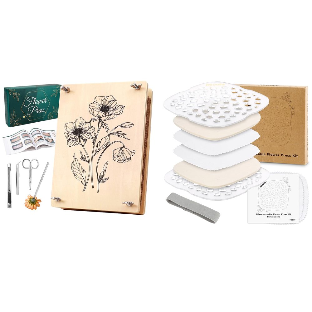 Aboofx Large Professional Flower Press Kit 6 Layers 10.8 x 6.9 inch and 6.3 x 6.3 inch Microwave Flower Press Quickly Flower Pressing Kit