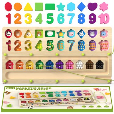 Airbition Montessori Toys 3+ Year Old, Magnetic Color and Number Maze, Shape Sorting for Toddlers, Learning Educational Counting Matching for Preschoolers