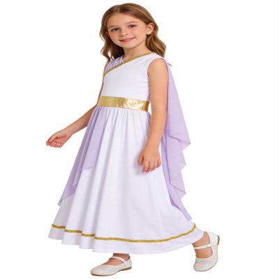 YONGHS Greek Toga Robe for Girls Ancient Greece Dress Up Halloween Princess Pretend Athena Outfits Lavender 12 Years