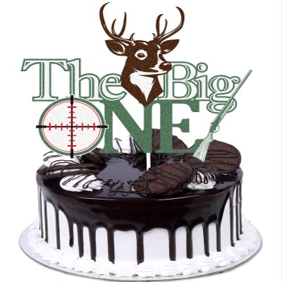 Caiwowo The Big One Deer Happy 1st Birthday Cake Topper - Happy 1st Birthday Deer Hunting Cake Topper - Camo Party Gone Hunting Decorations For Boys